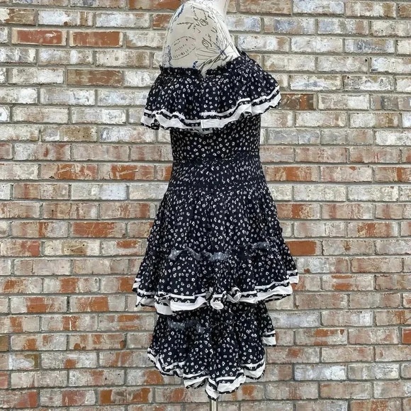 Love Sam Floral One Shoulder Ruffle Tiered Mini Dress Medium Fairygoth Gypsy - Picture 3 of 16